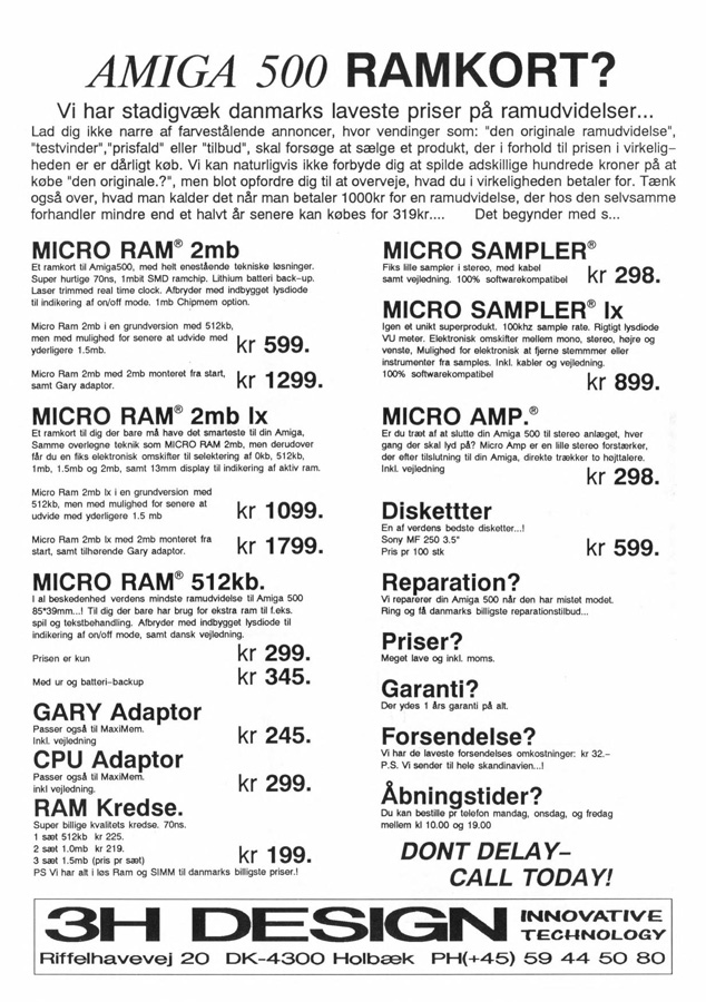 3H Design Micro Sampler lx - Zeitgen&ouml;ssische Werbung - Datum: 1991-07, Herkunft: DK