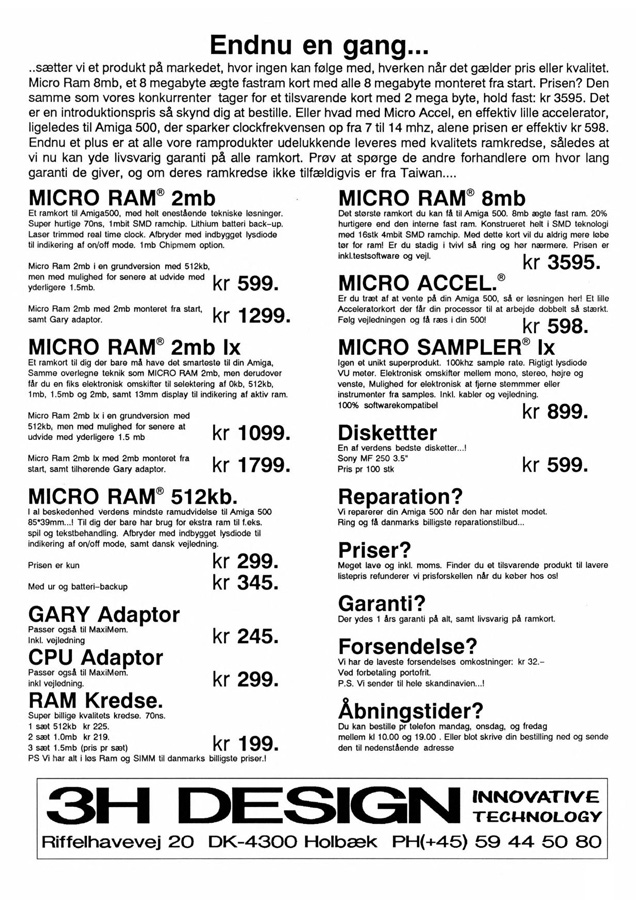 3H Design Micro Sampler lx - Zeitgen&ouml;ssische Werbung - Datum: 1991-11, Herkunft: DK