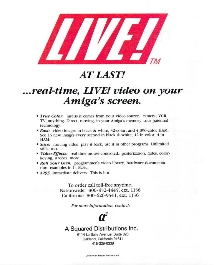 A-Squared Development Live! - Vintage Advert - Date: 1988-02, Origin: US