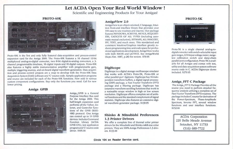 ACDA AmigaGPIB Board - Vintage Advert - Date: 1990-02, Origin: US