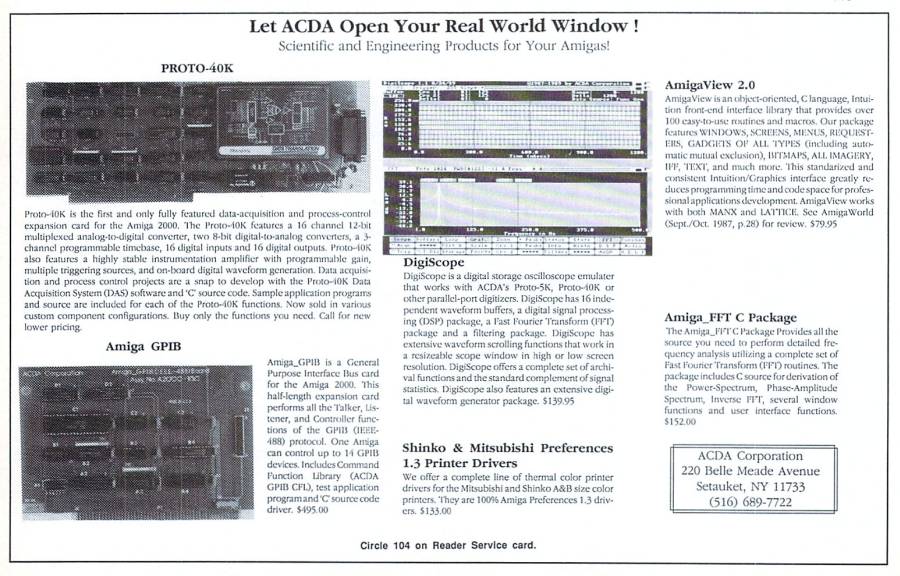 ACDA AmigaGPIB Board - Vintage Advert - Date: 1990-07, Origin: US