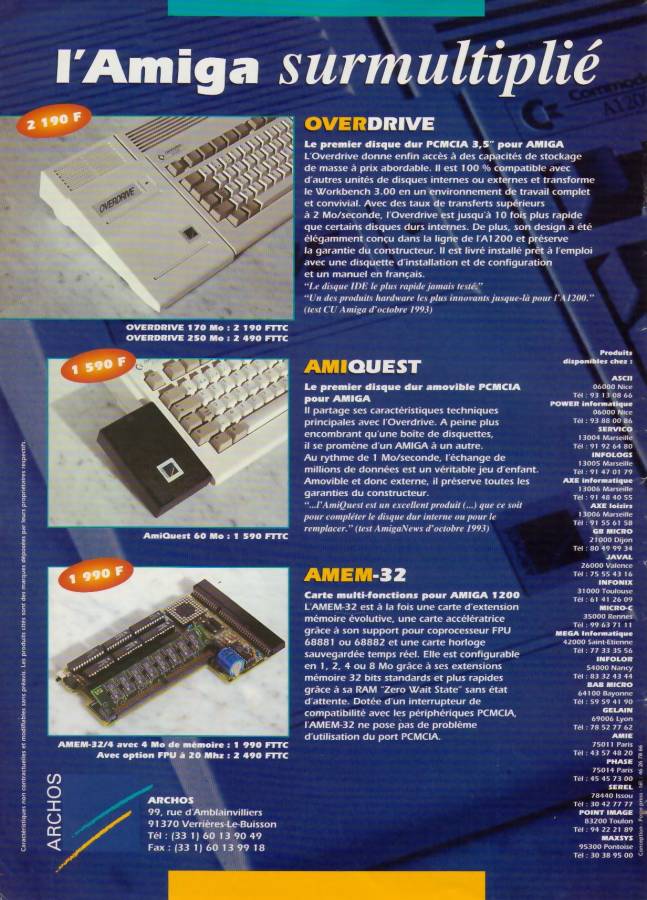 Archos AmiQuest (SmartStor) - Vintage Advert - Date: 1994-04, Origin: FR