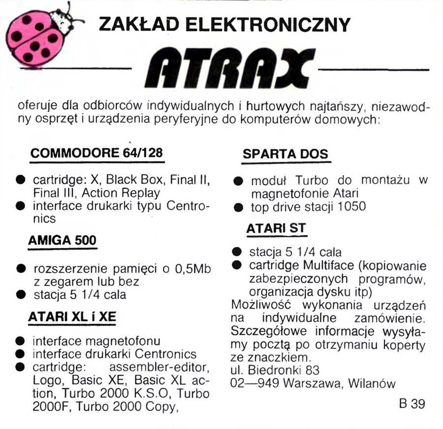 AtraX 512kB RAM - Zeitgen&ouml;ssische Werbung - Datum: 1990-05 Bajtek 05/1990, Herkunft: PL