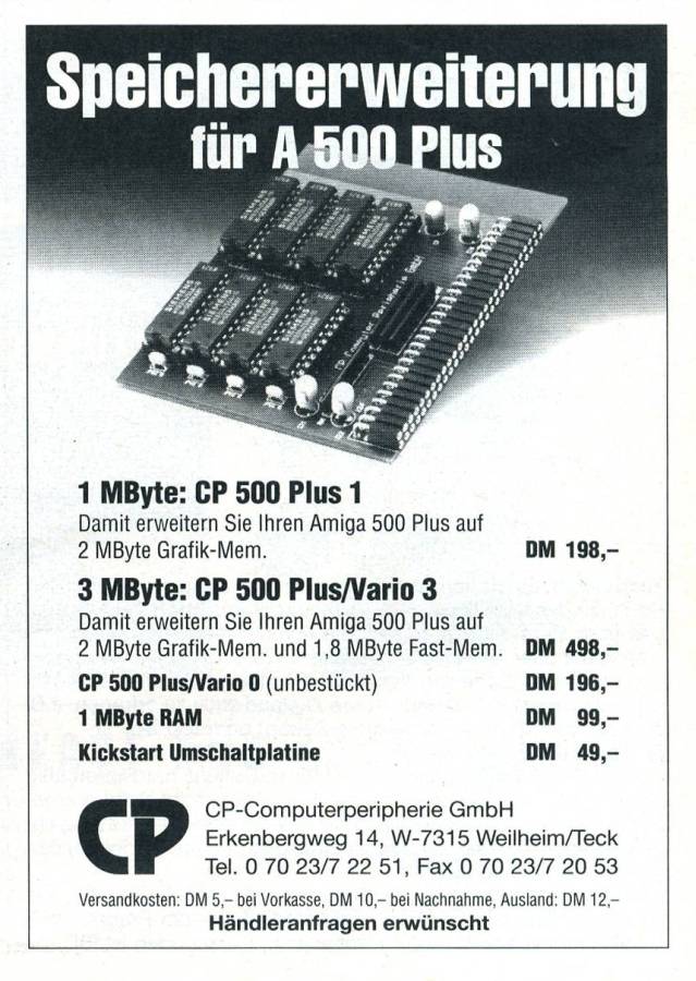 CP Computer Peripherie CP500 Plus / Vario 3 - Vintage Ad (Datum: 1992-02, Herkunft: DE)