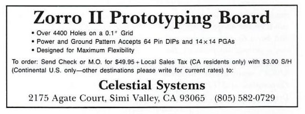 Celestial Systems Zorro II Prototyping Board - Zeitgenössische Werbung - Datum: 1988-08, Herkunft: US
