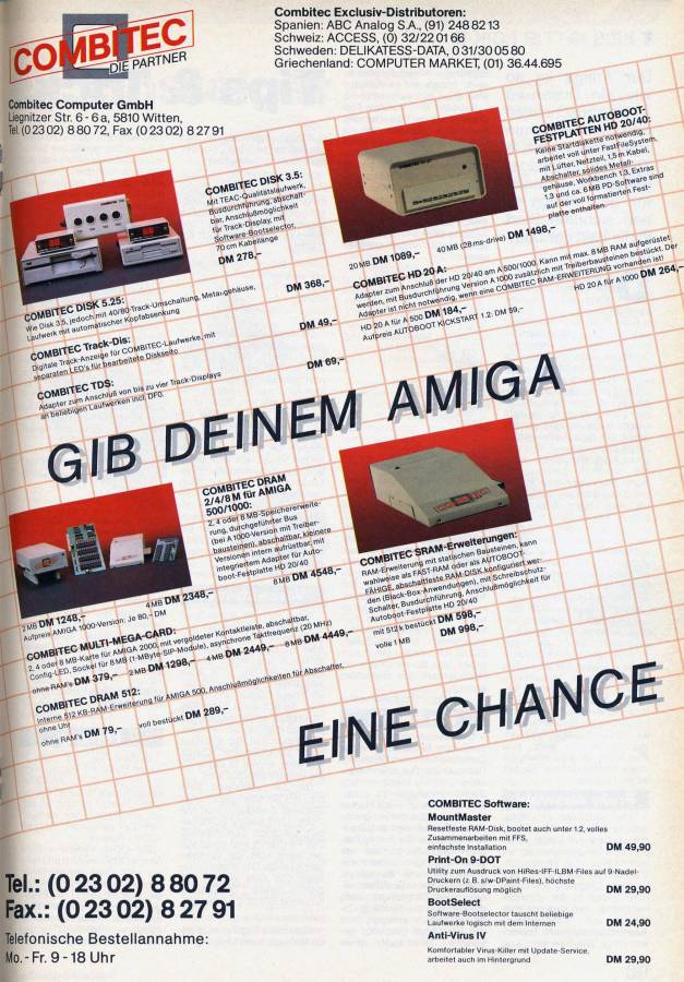 Combitec D-RAM 2000 / Multi-Mega-Card - Vintage Advert - Date: 1989-07, Origin: DE