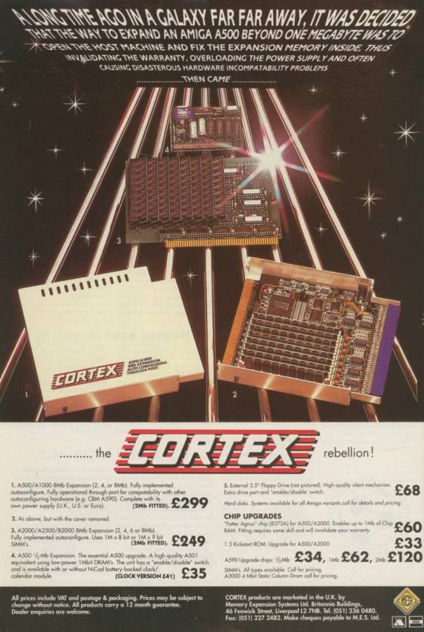 Cortex Design Technologies A500/A1000 RAM - Vintage Advert - Date: 1990-12, Origin: GB