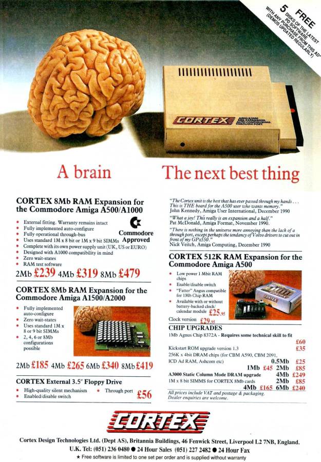 Cortex Design Technologies A2000 RAM - Zeitgenössische Werbung - Datum: 1990-03, Herkunft: GB