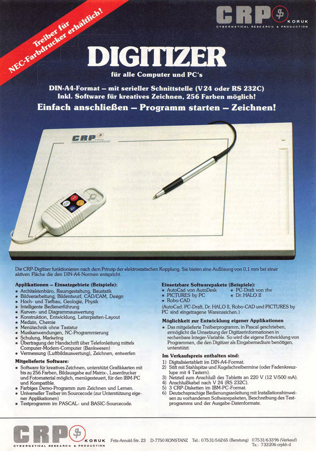 CRP-Koruk CRP-Digitizer - Zeitgen&ouml;ssische Werbung - Datum: 1987-03, Herkunft: DE