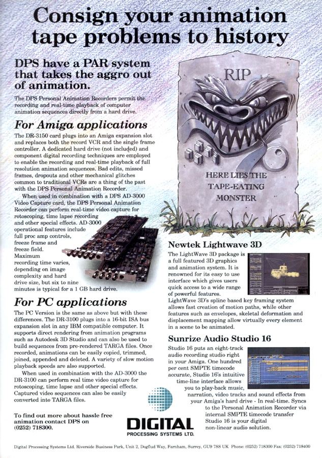Digital Processing Systems Personal Animation Recorder (DR-2150/DR-3150) - Vintage Advert - Date: 1994-09, Origin: UK