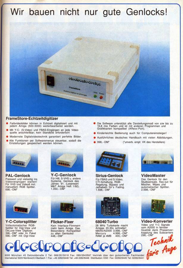 Electronic Design / Hama Y/C-Genlock / Genlock S-590 - Vintage Advert - Date: 1992-08, Origin: DE