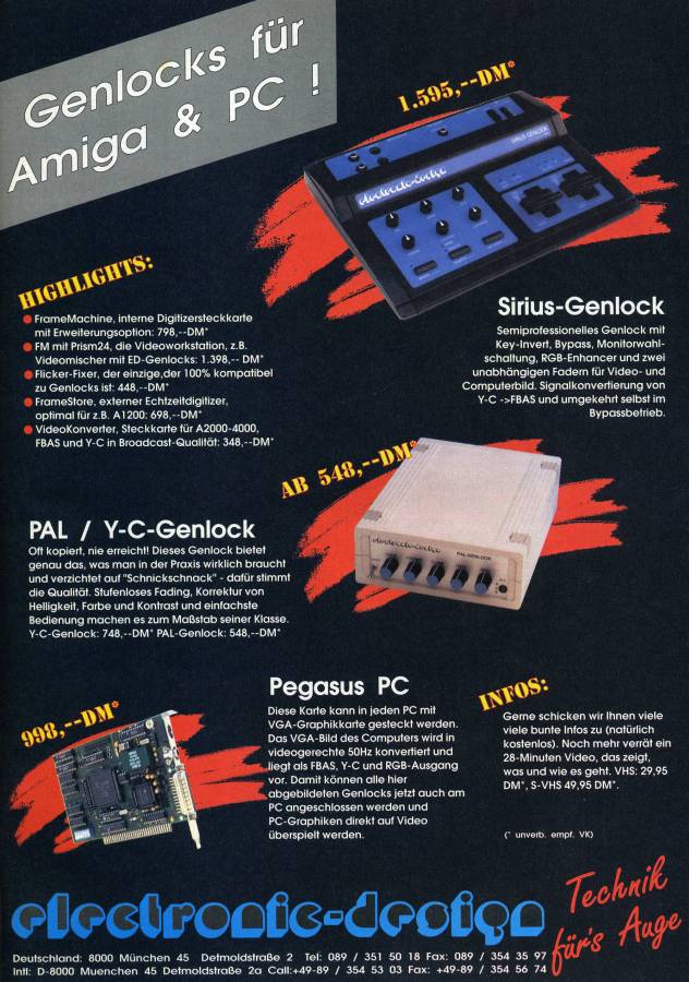 Electronic Design / Hama Y/C-Genlock / Genlock S-590 - Vintage Ad (Datum: 1993-07, Herkunft: DE)
