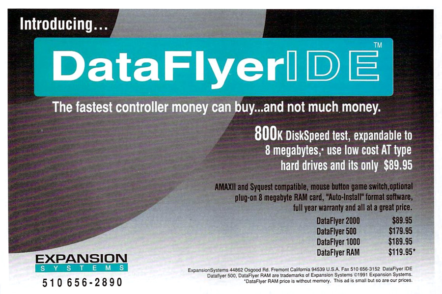 Expansion Systems DataFlyer 500 (Rapid Access Turbo) - Zeitgen&ouml;ssische Werbung - Datum: 1991-12, Herkunft: US
