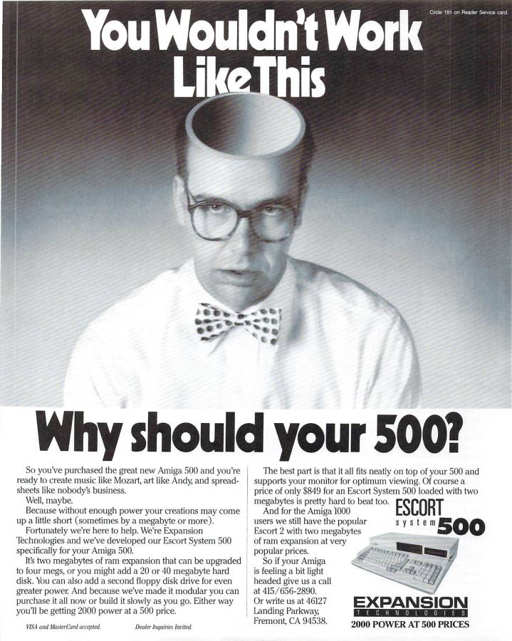 Expansion Technologies Escort 500 - Vintage Advert - Date: 1987-09, Origin: US