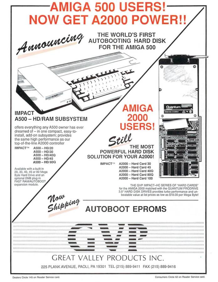 Great Valley Products Impact A500-SCSI - Vintage Advert - Date: 1989-01, Origin: US