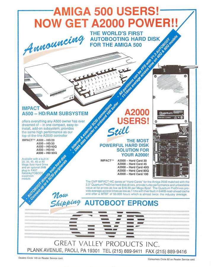 Great Valley Products Impact A500-SCSI - Vintage Advert - Date: 1989-02, Origin: US