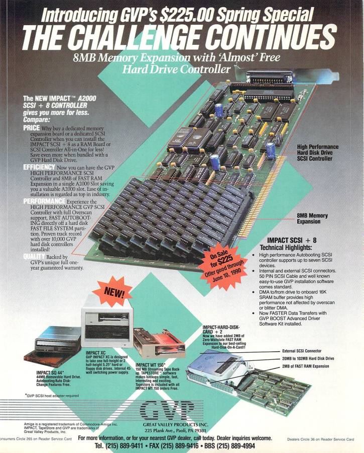 Great Valley Products Impact A2000-SCSI+8 - Vintage Ad (Datum: 1990-06, Herkunft: US)