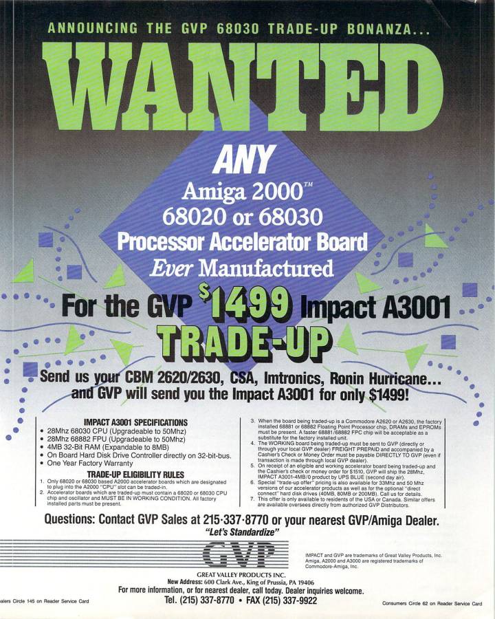 Great Valley Products A3001 (Impact A2000-030) - Vintage Ad (Datum: 1990-08, Herkunft: US)