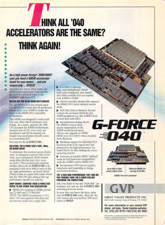 Great Valley Products G-Force 040 - Vintage Advert - Date: 1992-01, Origin: US