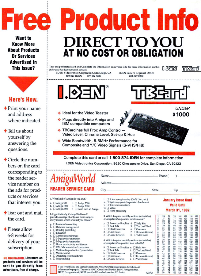 I.Den Videotronics  TBCard (X-5720A) - Vintage Advert - Date: 1992-01, Origin: US