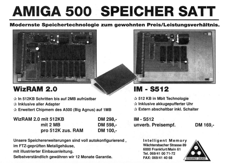 Intelligent Memory IM-S512 - Zeitgen&ouml;ssische Werbung - Datum: 1990-10, Herkunft: DE