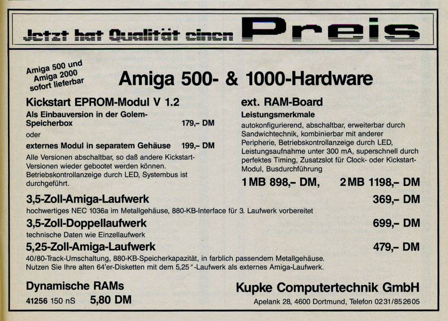 Kupke Golem RAM Box (A500) - Vintage Ad (Datum: 1987-06, Herkunft: DE)