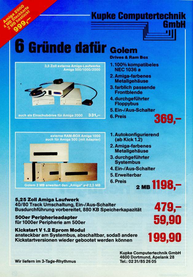 Kupke Golem RAM Box - Vintage Ad (Datum: 1987-08, Herkunft: DE)