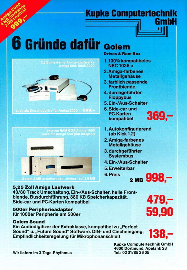 Kupke Golem RAM Box - Vintage Advert - Date: 1987-10, Origin: DE
