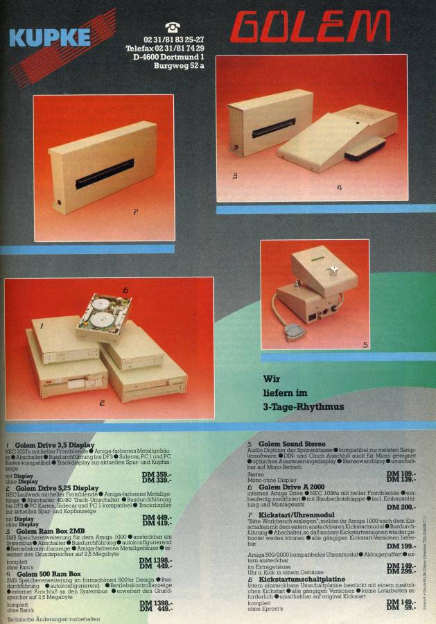Kupke Golem RAM Box (A500) - Vintage Ad (Datum: 1988-10, Herkunft: DE)