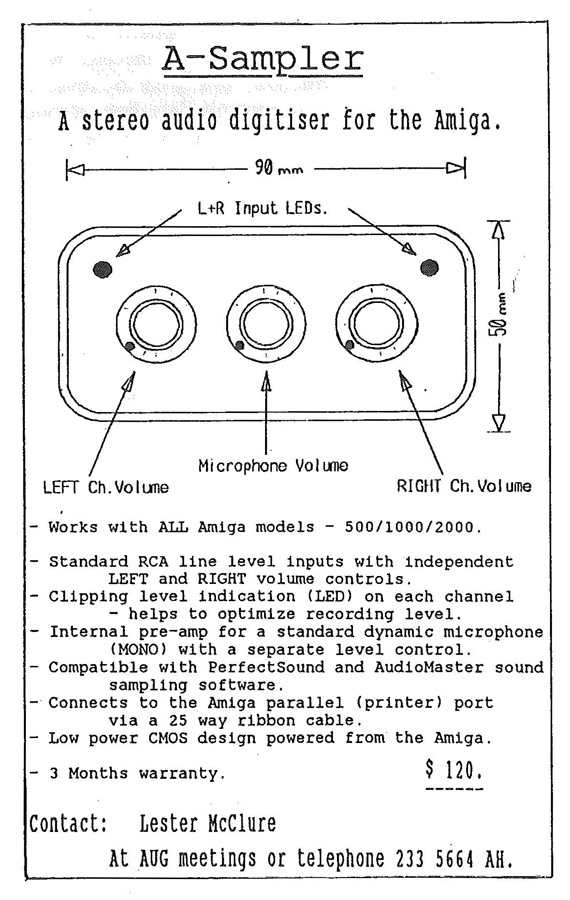 Lester McClure A-Sampler - Zeitgen&ouml;ssische Werbung - Datum: 1989-05, Herkunft: AU