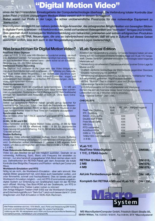 MacroSystem V-Lab Y/C - Vintage Advert - Date: 1993-07, Origin: DE