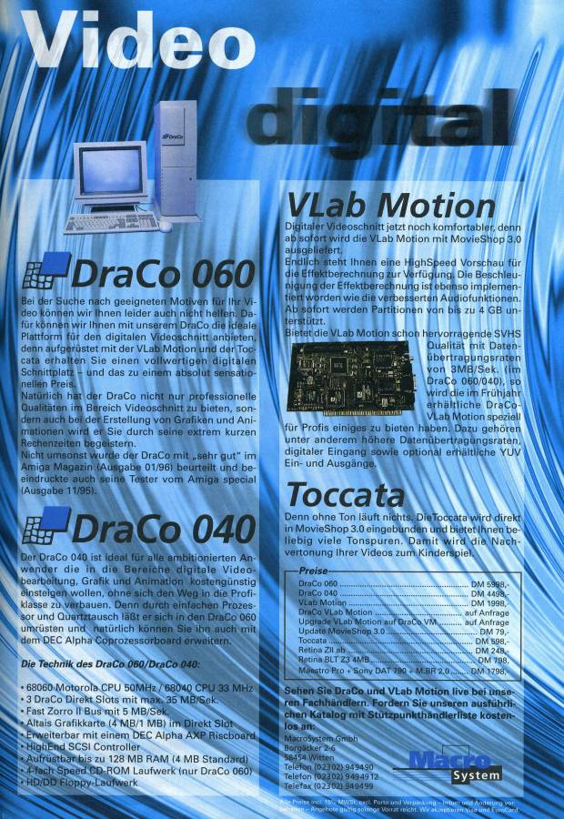 MacroSystem V-Lab Motion - Vintage Ad (Datum: 1996-02, Herkunft: DE)