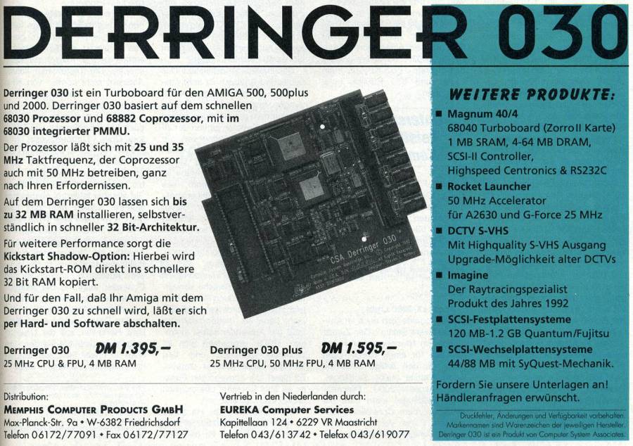 Computer System Associates Derringer & Derringer Platinum - Vintage Advert - Date: 1993-03, Origin: DE