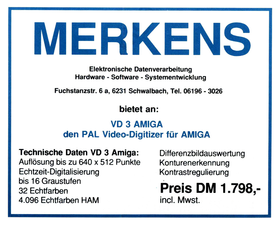 Merkens EDV VD-3 - Zeitgen&ouml;ssische Werbung - Datum: 1987-01, Herkunft: DE