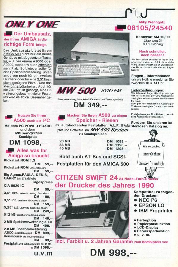 Miky Wenngatz / Computer Corner MW 500 - Vintage Ad (Datum: 1990-10, Herkunft: DE)