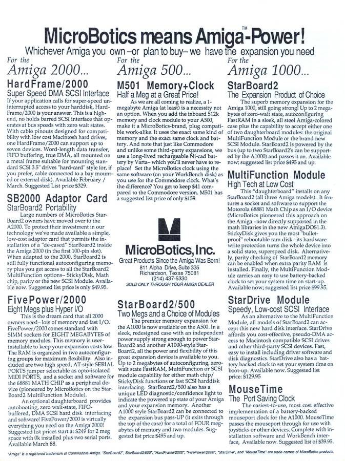 Microbotics StarBoard 2 / 500 - Vintage Advert - Date: 1988-02, Origin: US