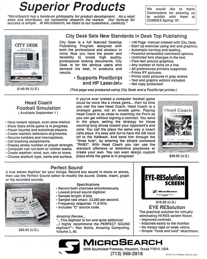 Sunrize Industries Perfect Sound - Vintage Ad (Datum: 1987-09, Herkunft: US)