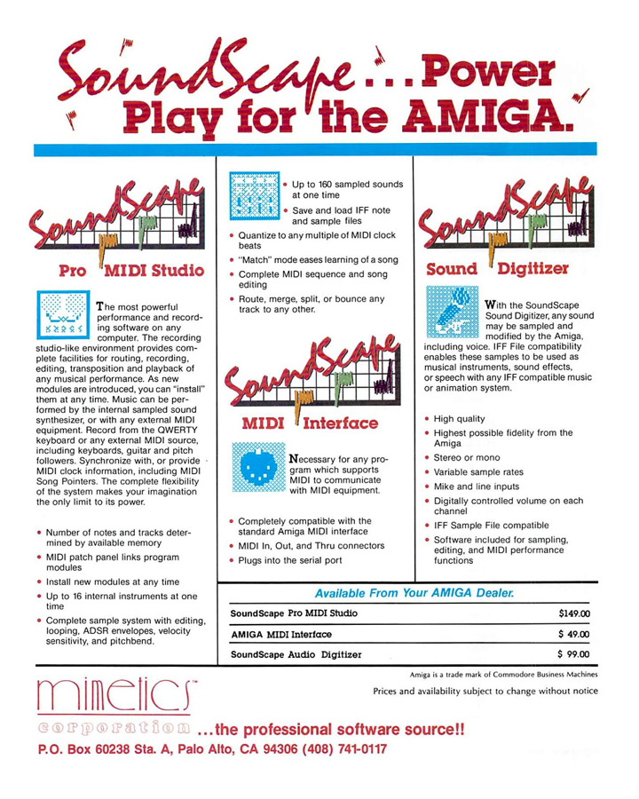 Mimetics SoundScape MIDI HMC-1 - Vintage Advert - Date: 1986-07, Origin: US