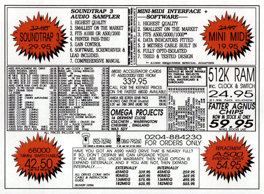 Omega Projects SoundTrap 3 - Zeitgen&ouml;ssische Werbung - Datum: 1991-04, Herkunft: GB