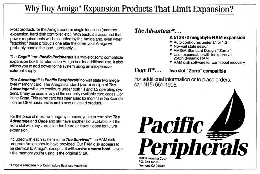 Pacific Peripherals The Advantage - Vintage Advert - Date: 1987-07, Origin: US