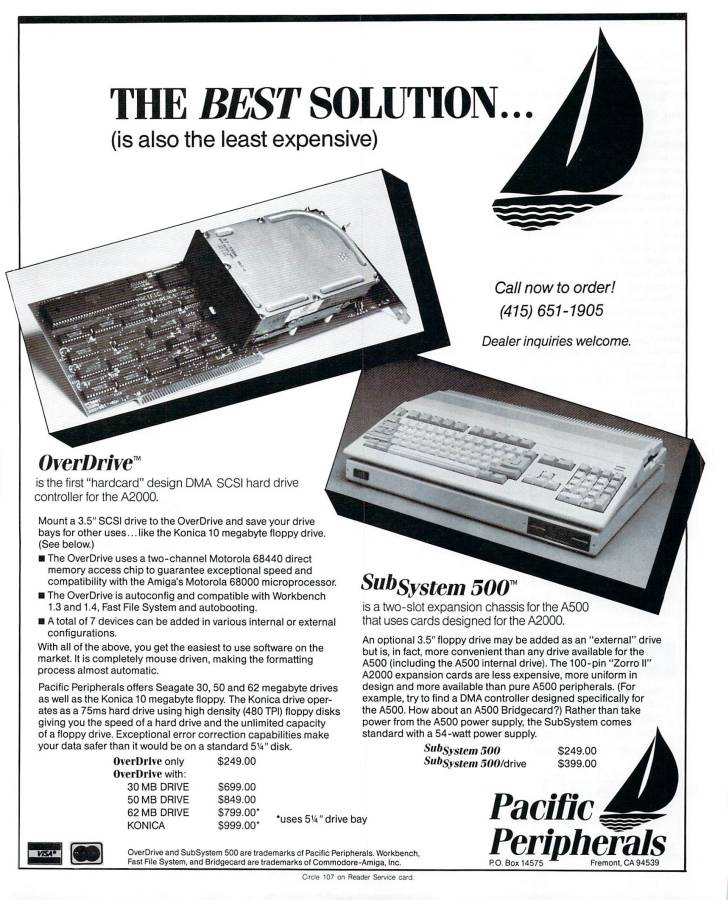 Pacific Peripherals SubSystem 1000 & 500 - Vintage Ad (Datum: 1988-10, Herkunft: US)
