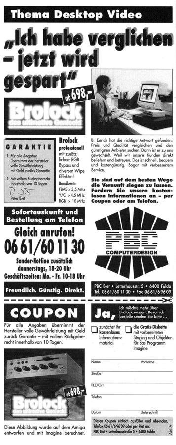 Peter Biet Computerdesign Brolock / Brolock Professional - Vintage Advert - Date: 1993-02, Origin: DE