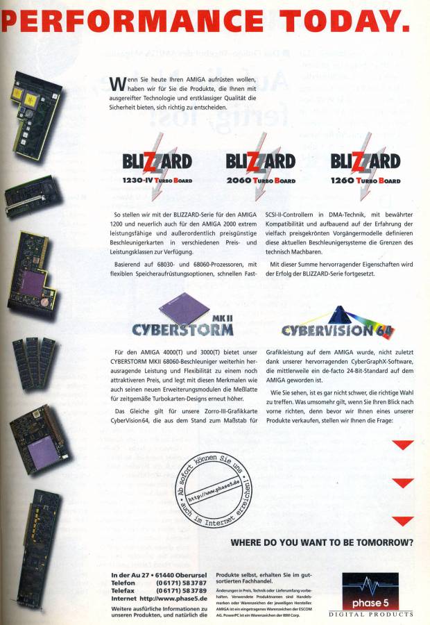 Phase 5 Digital Products Blizzard 2040 ERC & 2060 - Vintage Ad (Datum: 1996-05, Herkunft: DE)