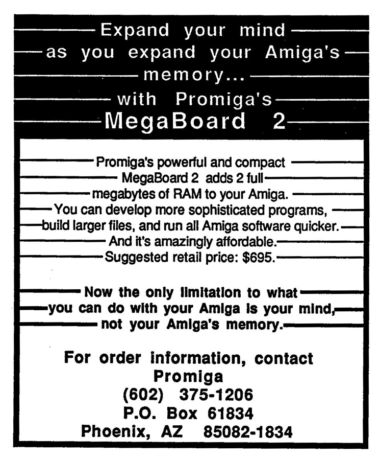Promiga / Progressive Peripherals & Software MegaBoard 2 - Vintage Advert - Date: 1986-09, Origin: US