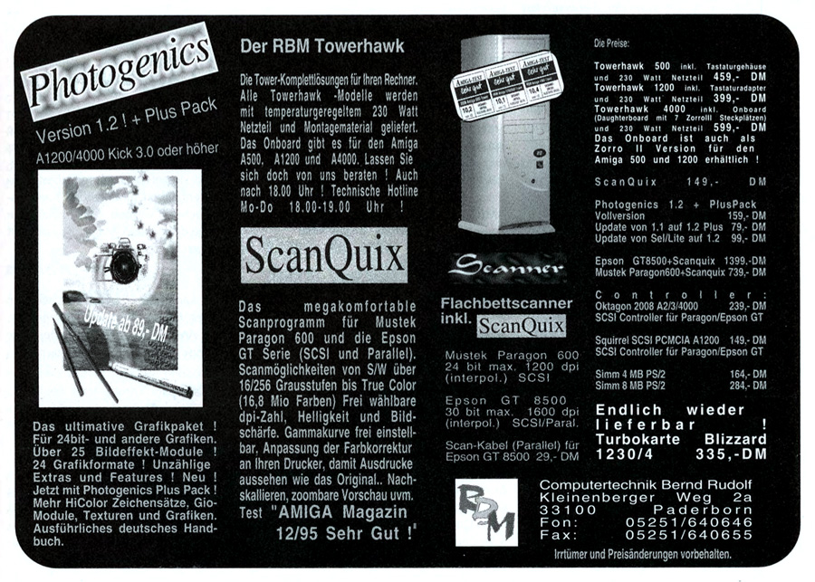 RBM Computertechnik ONBoard 4000 - Vintage Advert - Date: 1996-04, Origin: DE