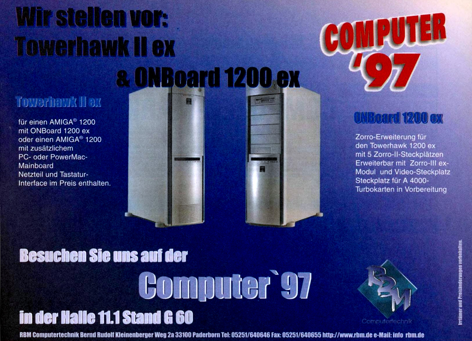 RBM Computertechnik ONBoard 1200ex - Vintage Advert - Date: 1997-11, Origin: DE