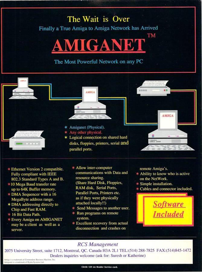 Hydra Systems AmigaNet - Vintage Advert - Date: 1990-03, Origin: US
