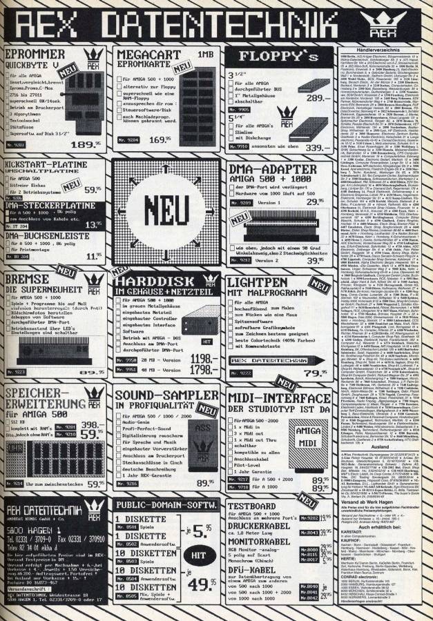Rex Datentechnik Amiga Sound Sampler (9216) - Vintage Advert - Date: 1988-10, Origin: DE