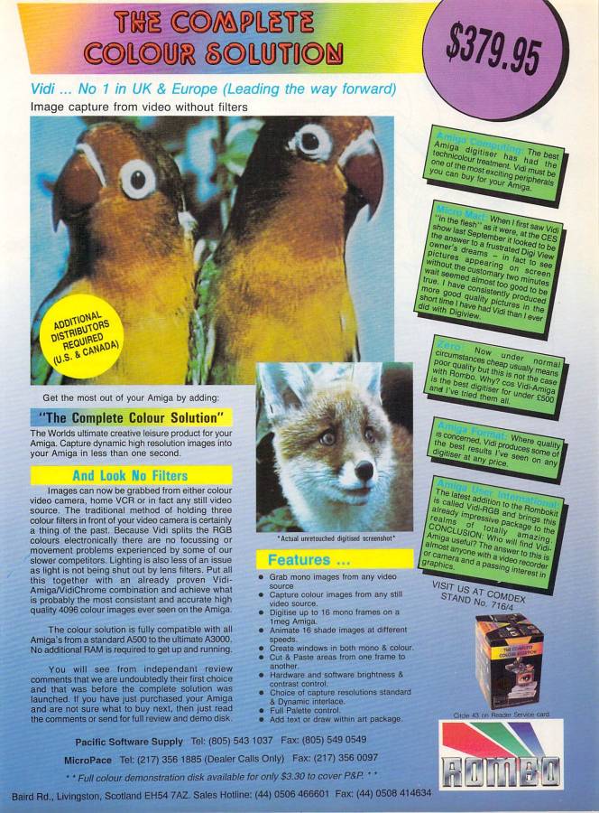 Rombo Productions Vidi-Amiga - Vintage Ad (Datum: 1991-11, Herkunft: US)