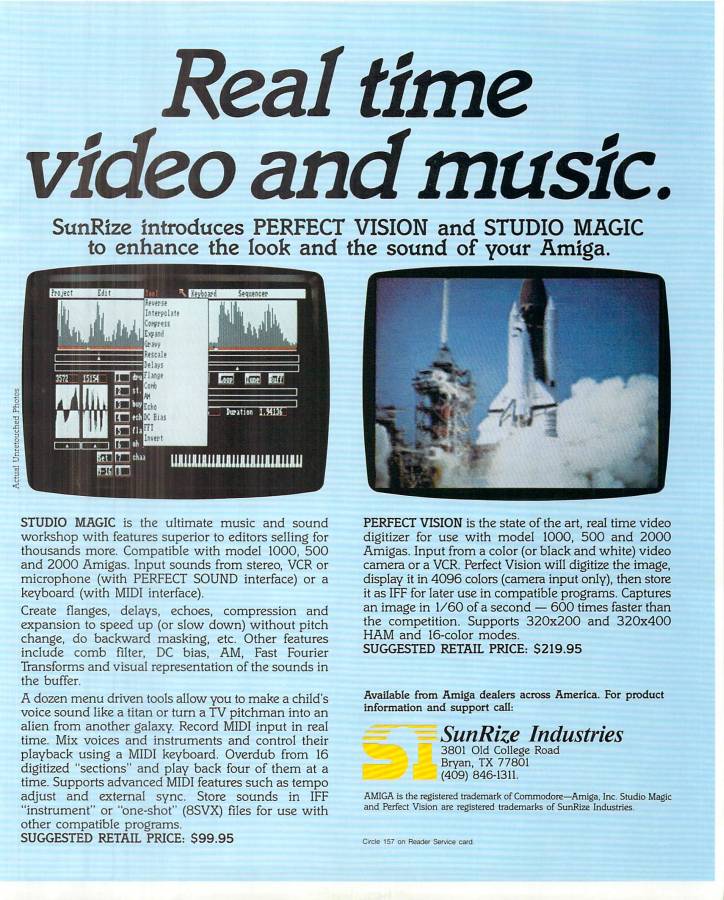 Sunrize Industries Perfect Vision - Vintage Ad (Datum: 1987-12, Herkunft: US)